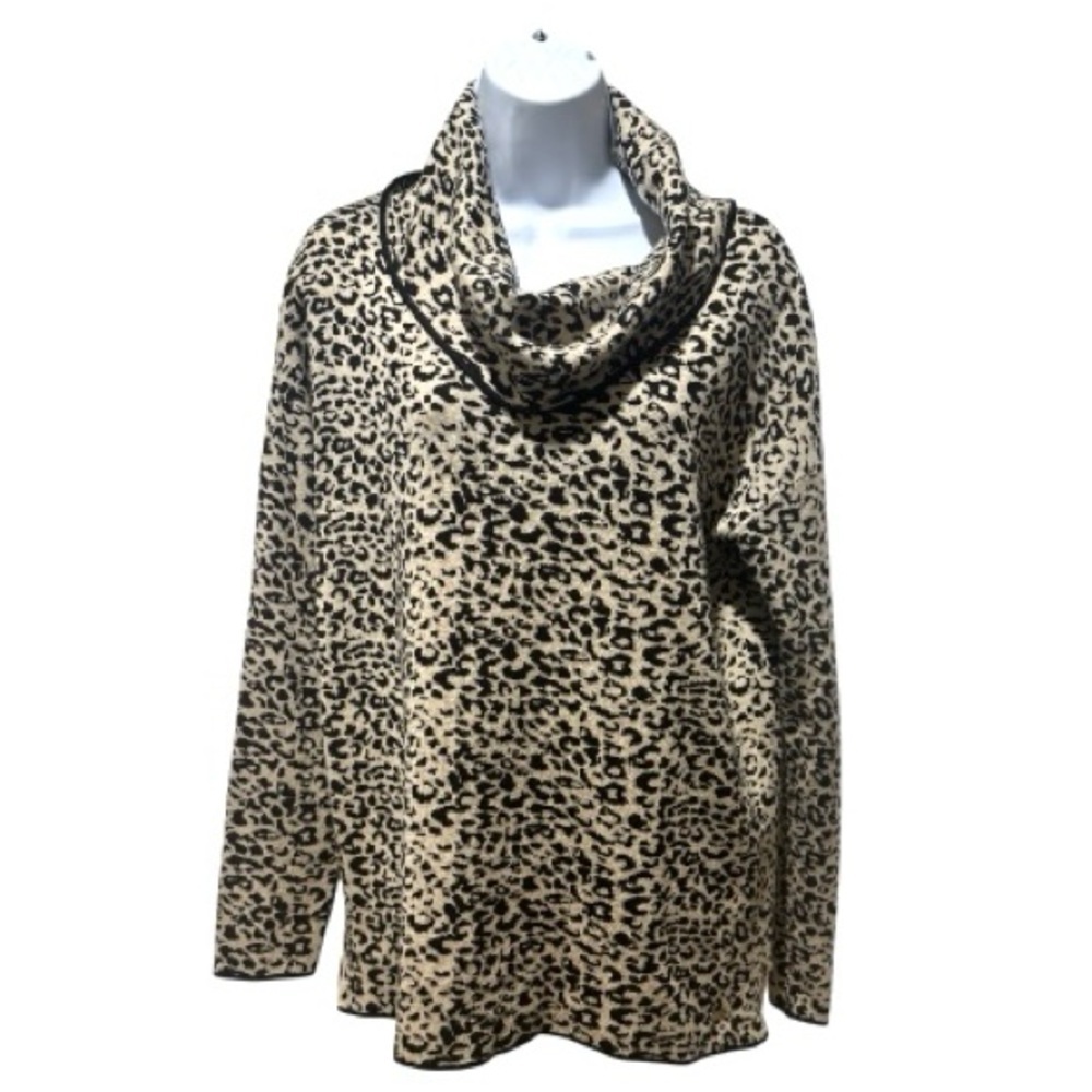Calvin Klein Leopard Cowl Neck Tunic Sweater Size M